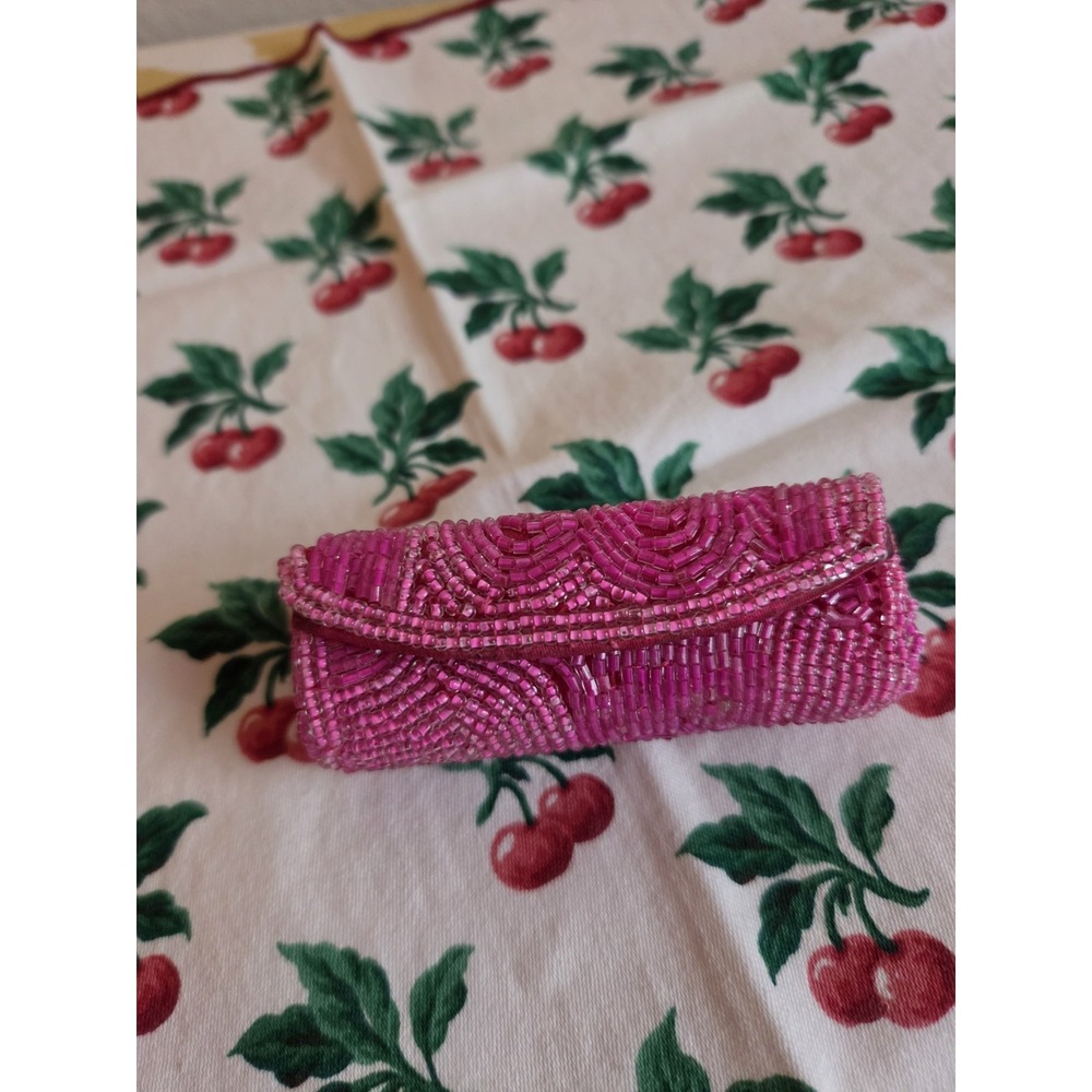 Mary Kay Signature Hot Pink Lipstick Beaded Case Holder Mirror Lip Gloss Glam